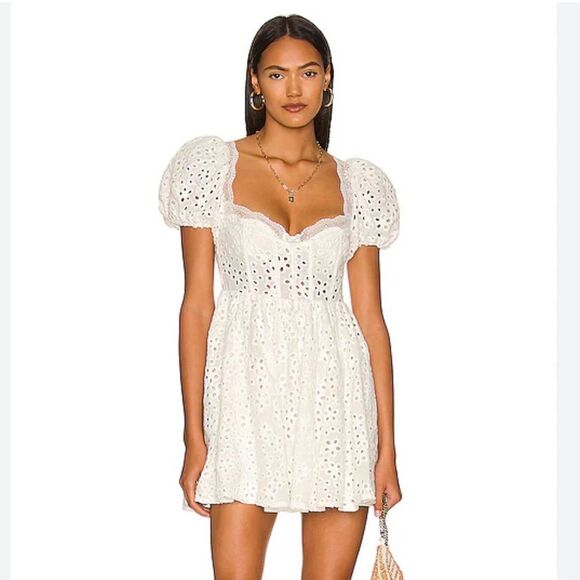 For Love & Lemons Becca Mini Dress in White - Picture 1 of 5